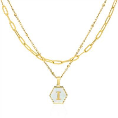 Colar de corrente de camada dupla com letras