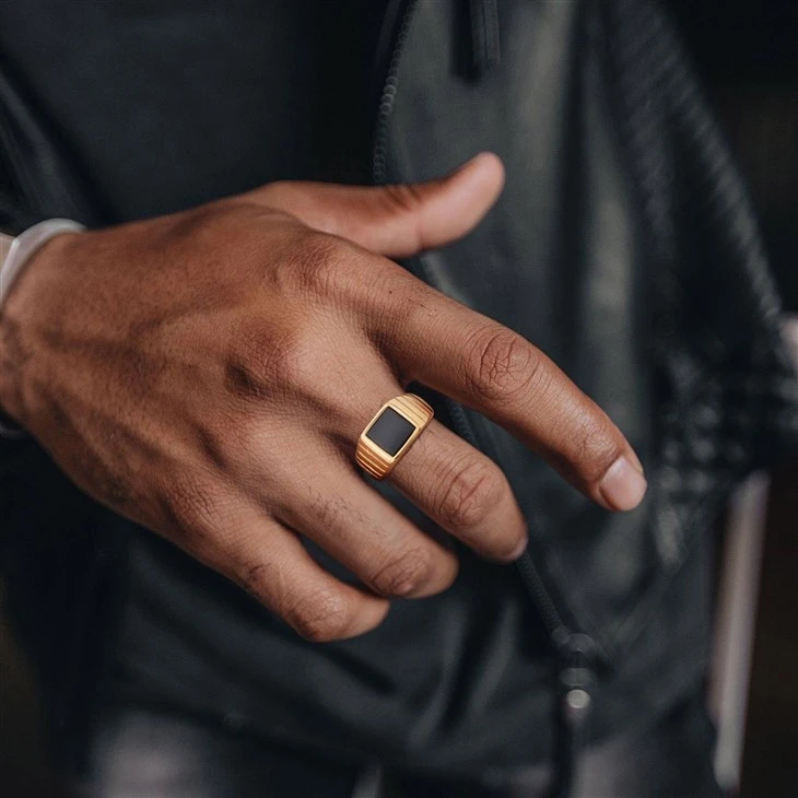 Black Onyx Ribbed Signet Ring best
