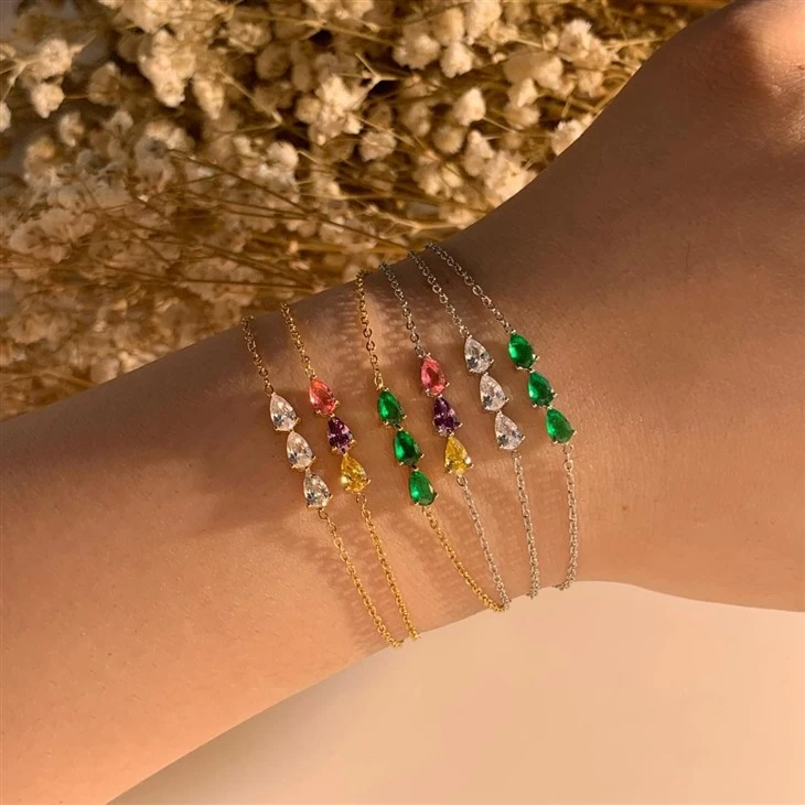 Colorful Pear Zircon Chain Bracelet