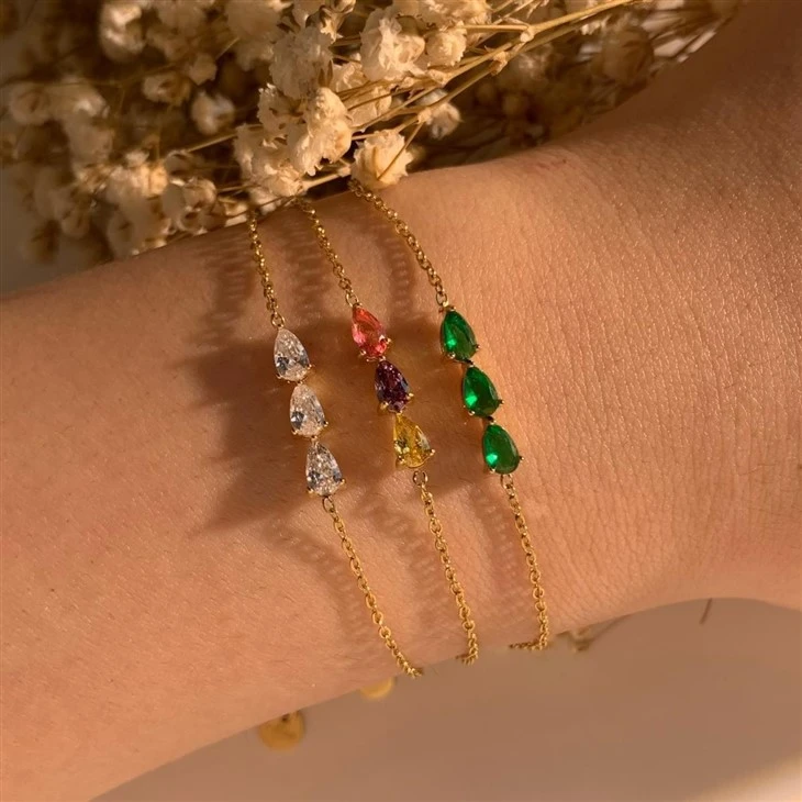 Colorful Pear Zircon Chain Bracelet