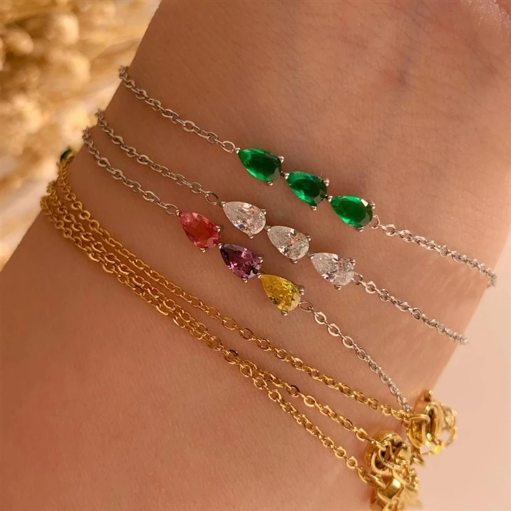 Colorful Pear Zircon Chain Bracelet