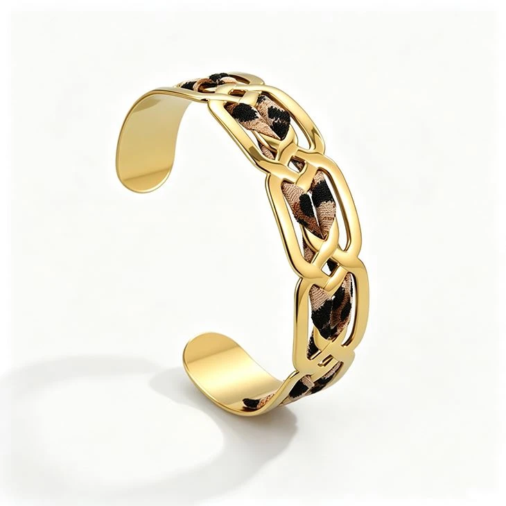 Pulseira de punho de corrente com lenço leopardo