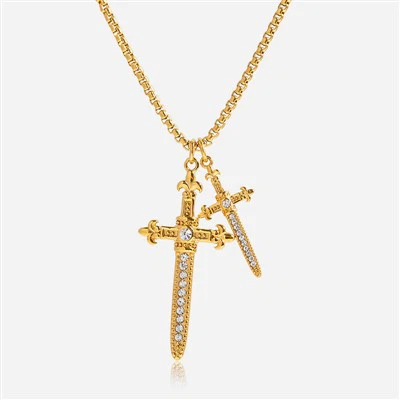 Colar de cruz de espada de aço inoxidável 316