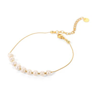Pulseira meia pérola meia corrente