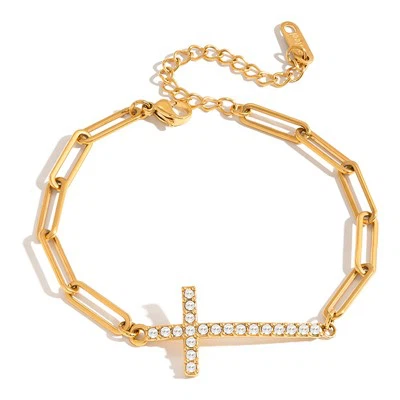 Pulseira minimalista de corrente cruzada de zircão