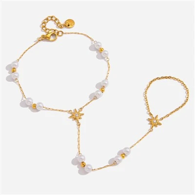 Pulseira de corrente de mão pérola estrela