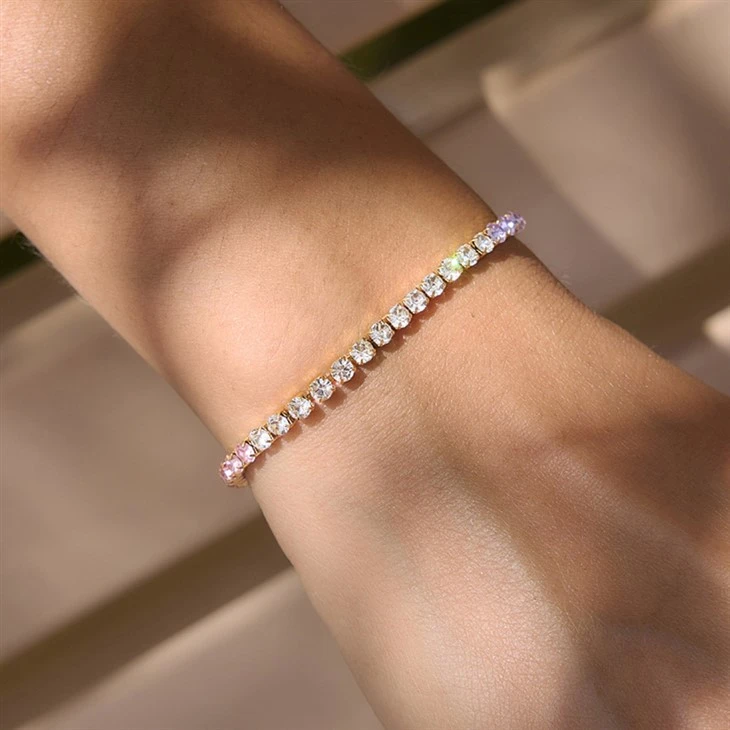 Pulseira de tênis colorida em aço inoxidável